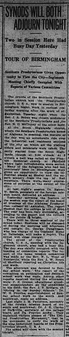 Synods Will Both Adjourn Tonight